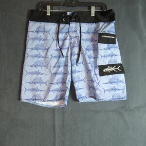Tormenter Board Shorts Mens 32 Blue Ocean Billfish Bones Swim Trunks Marlin